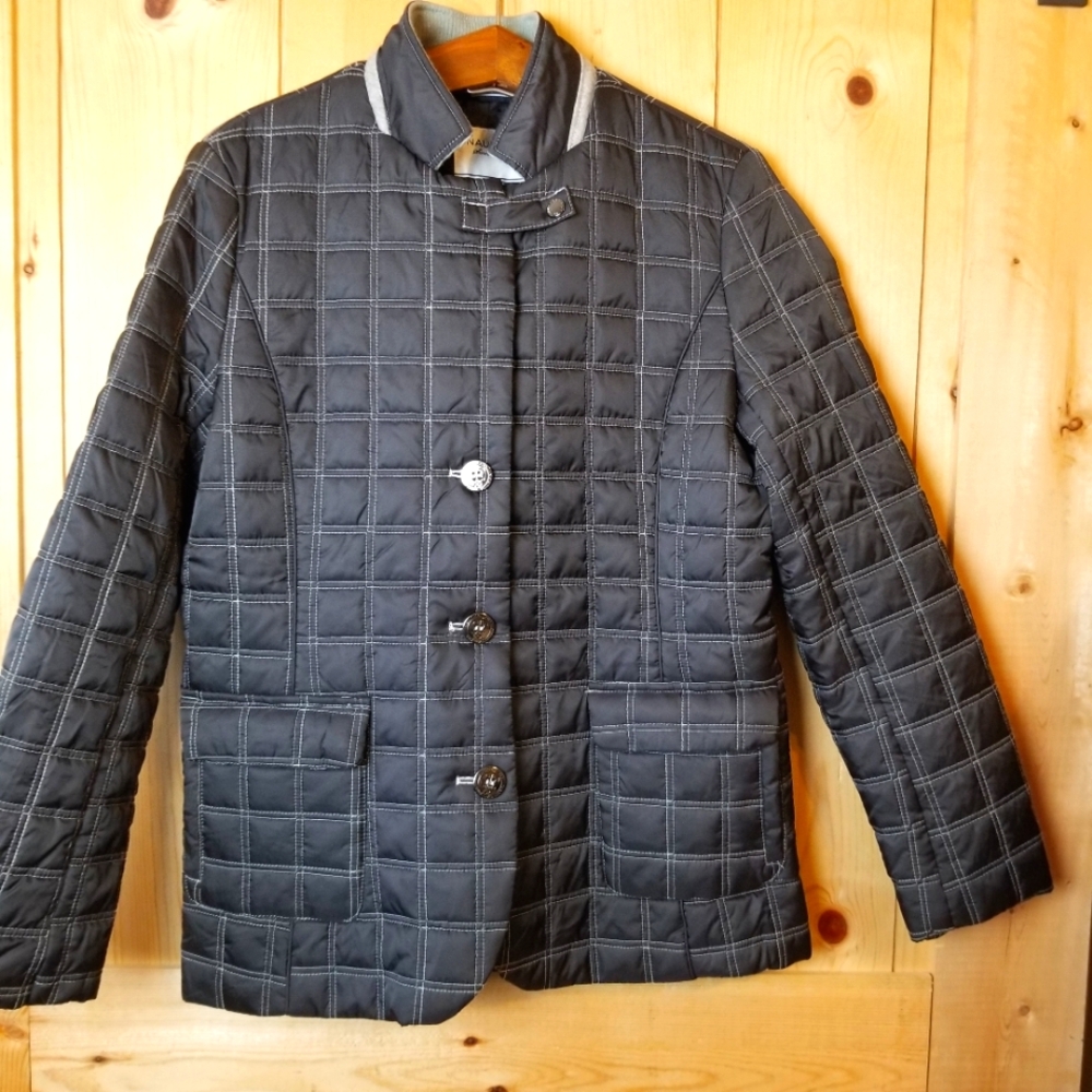 Nautica Gray White Stitch Quilted Lined Lightweight Outdoor Barn Coat